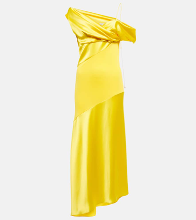 Loewe One-shoulder Draped Satin Maxi Dress In Yellow