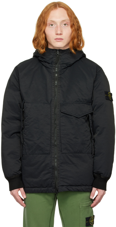 Stone Island Opaque Nylon Twill Down Jacket In Nero