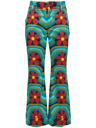 La Doublej Hendrix Floral-print Flared Trousers In Azzurro