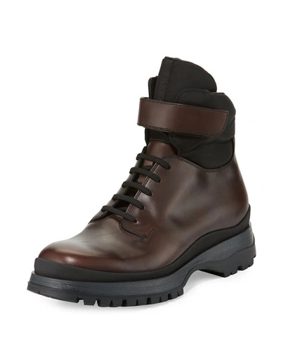 Prada Calf Leather Lace-up Boot, Brown