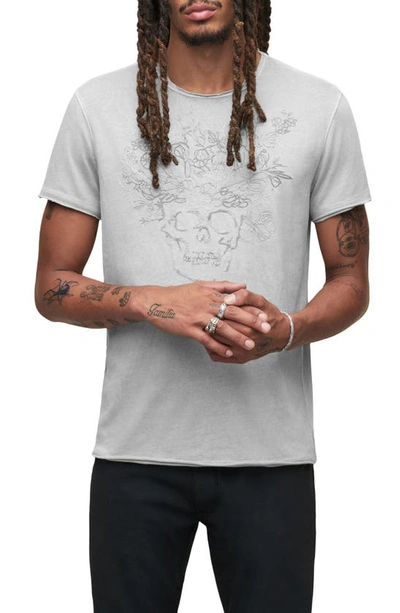 John Varvatos Men's Floral Skull Raw Edge T-shirt In Ash