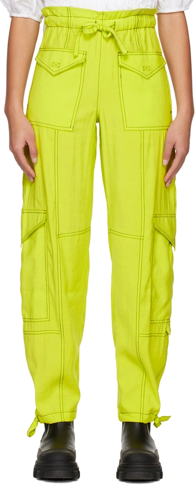 Ganni Light Slub Pocket Trousers In Sulphur Spring In Green