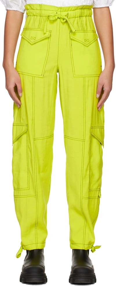 Ganni Light Slub Pocket Pants In Sulphur Spring In Green