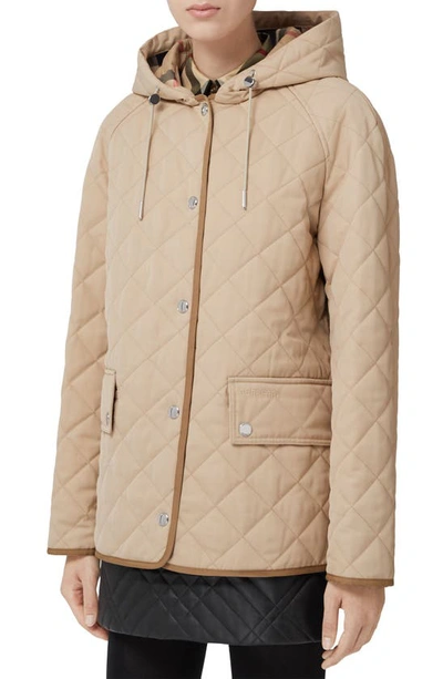 Burberry Meddon Quilted Drawstring-hood Woven Coat In Brown