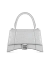 Balenciaga Women's Hourglass Small Handbag Crocodile Embossed In Grey