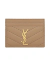 Saint Laurent Women's Cassandre Matelasse Card Case In Grain De Poudre Embossed Leather In Taupe