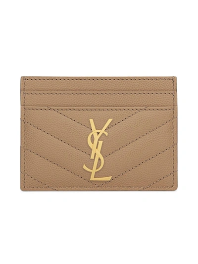 Saint Laurent Women's Cassandre Matelasse Card Case In Grain De Poudre Embossed Leather In Taupe