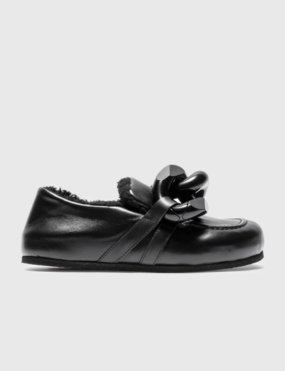 Jw Anderson Closed Back Leather Chain Loafers In Black
