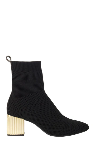 Michael Kors Galvanised Heel Ankle Boot In Black/gold
