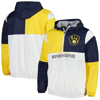 G-iii Sports By Carl Banks Men's  Navy And Gold Milwaukee Brewers Fair Catch Half-zip Hoodie In Navy,gold