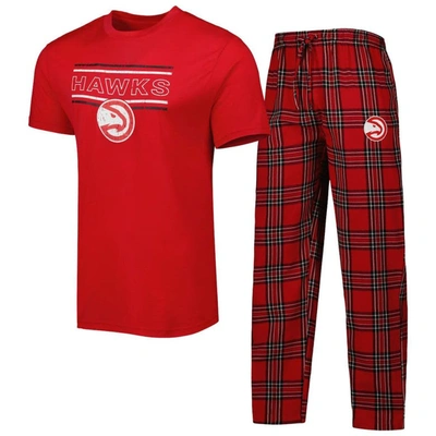 Concepts Sport Men's  Red, Black Atlanta Hawks Badge T-shirt And Pajama Pants Sleep Set In Red,black