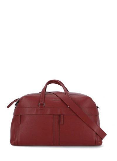 Orciani Micron Pebbled Leather Duffel Bag In Red