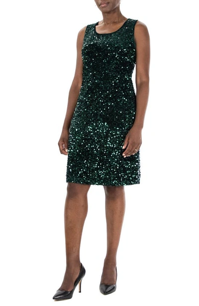 Nina Leonard Scoop Neck Sleeveless Sequin Cocktail Dress In Spruce/ Spruce