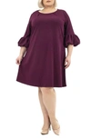 Nina Leonard Solid Three-quarter Bell Sleeve Shift Dress In Crisp Berry