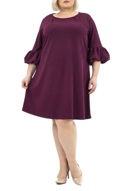 Nina Leonard Solid Three-quarter Bell Sleeve Shift Dress In Crisp Berry