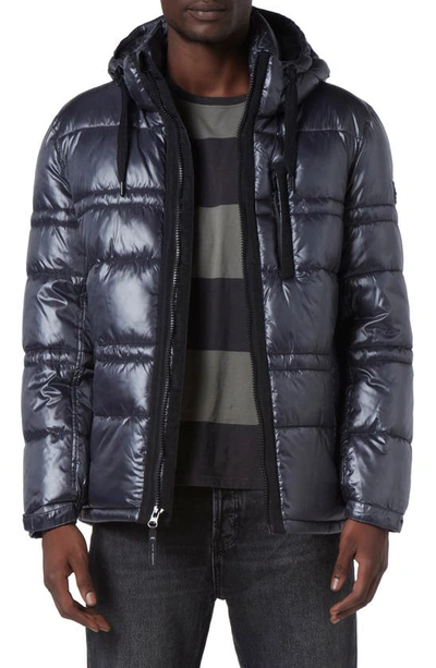 Andrew Marc Gotham Water Resistant Mid Length Puffer Jacket In Asphalt