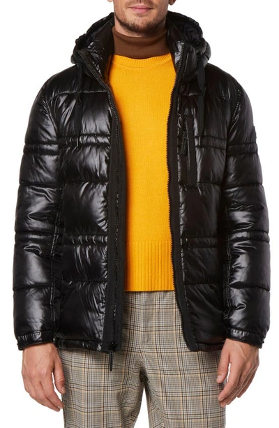 Andrew Marc Gotham Water Resistant Mid Length Puffer Jacket In Black