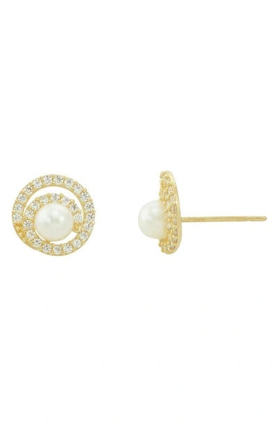 Candela Jewelry 10k Yellow Gold Cz Freshwater Pearl Earrings In White