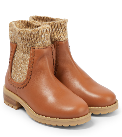 Chloé Kids' Sock-style Chelsea Ankle Boots In Brown
