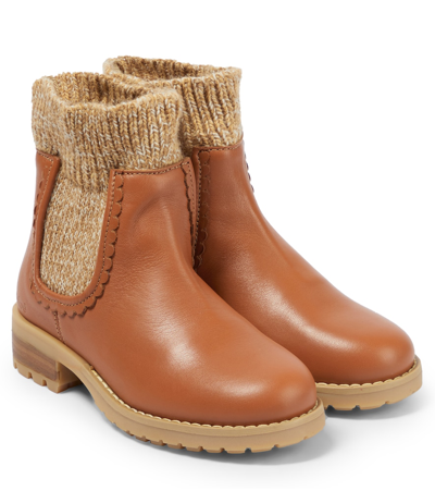 Chloé Kids' 袜式切尔西靴 In Brown