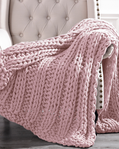 Modern Threads Luxury Chunky Knit Acrylic Bed Sofa Throw In Pink