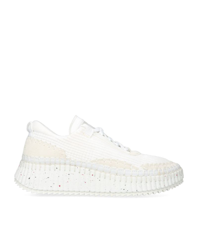 Chloé Nama Embroidered Suede And Recycled Mesh Trainers In White