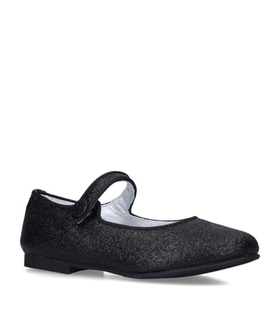 Papouelli Kids' Glittery Popper-fastened Leather Shoes In Black