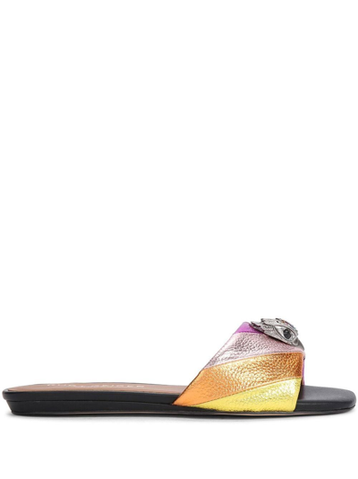 Kurt Geiger Kensington Eagle-embellished Rainbow Metallic-leather Mules In Multi-coloured