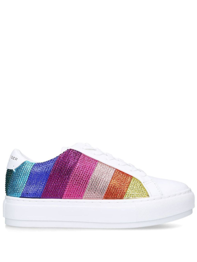 Kurt Geiger Laney Crystal-embellished Leather Low-top Trainers In Open Misc.