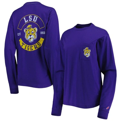 League Collegiate Wear Purple Lsu Tigers Oversized Pocket Long Sleeve T-shirt