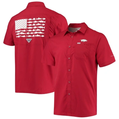 Columbia Pfg Cardinal Arkansas Razorbacks Slack Tide Camp Button-up Shirt
