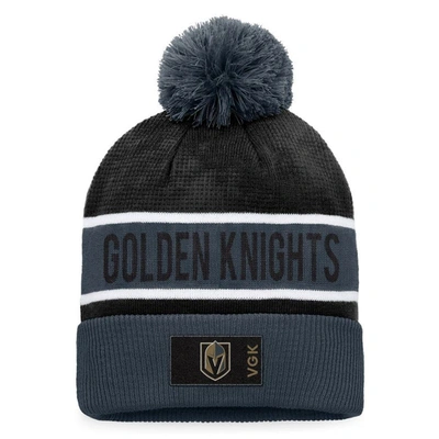 Fanatics Branded Gray/black Vegas Golden Knights Authentic Pro Rink Cuffed Knit Hat With Pom