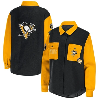Wear By Erin Andrews Black/gold Pittsburgh Penguins Colorblock Button-up Shirt Jacket