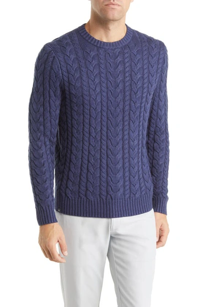 Mizzen + Main Redford Cable Knit Crewneck Sweater In Medieval Blue Heather