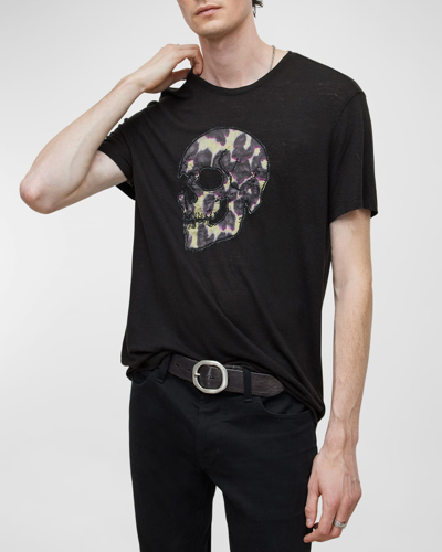 John Varvatos Cheetah Skull Applique Linen & Modal T-shirt In Black