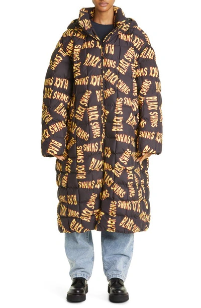 Liberal Youth Ministry Gender Inclusive Black Swans Print Quilted Puffer Coat