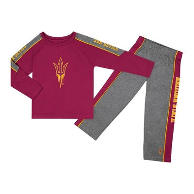 Colosseum Kids' Toddler  Maroon/heather Grey Arizona State Sun Devils Logo Raglan Long Sleeve T-shirt & Pan