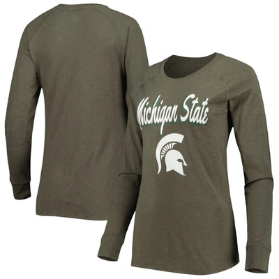 Boxercraft Olive Michigan State Spartans Payton Elbow Patch Slub Raglan Long Sleeve T-shirt In Green