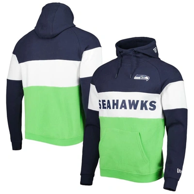 New Era Neon Green/college Navy Seattle Seahawks Colorblock Current Pullover Hoodie