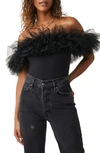 Free People Big Love Tulle Accent Sleeveless Bodysuit In Black