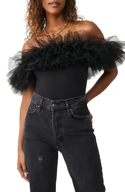 Free People Big Love Tulle Accent Sleeveless Bodysuit In Black