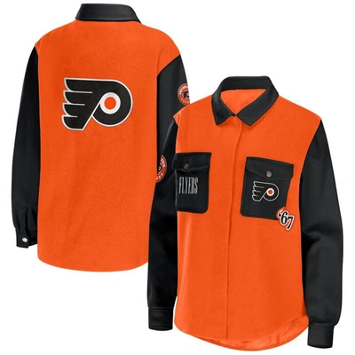 Wear By Erin Andrews Women's  Orange, Black Philadelphia Flyers Colorblock Button-up Shirt Jacket In Orange,black