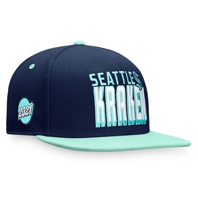Fanatics Branded Navy/blue Seattle Kraken Heritage Retro Two-tone Snapback Hat In Navy,blue