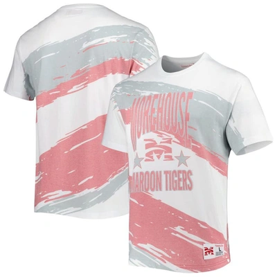 Mitchell & Ness Men's  White Morehouse Maroon Tigers Paintbrush Sublimated T-shirt