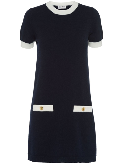 Miu Miu Crew-neck Cashmere Dress In Navy