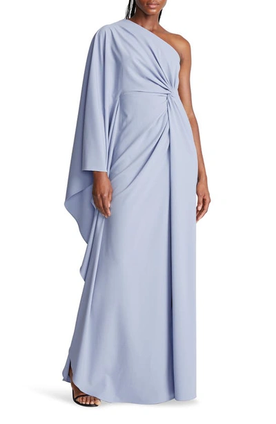 Halston Ariella Draped One-shoulder Crepe Gown In Pink