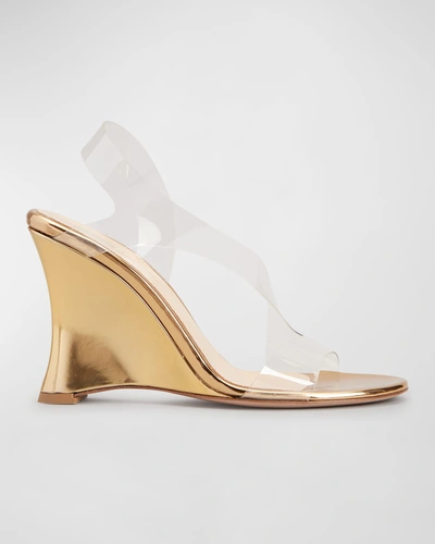 Gianvito Rossi Glass Metallic Wedge Sandals In Neutrals