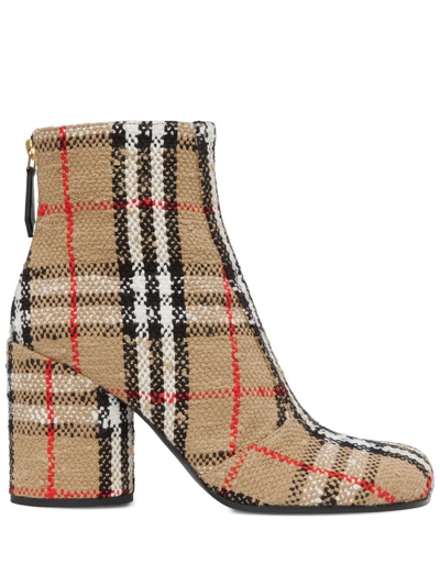 Burberry Anita Check Block-heel Ankle Boots In Archive Beige