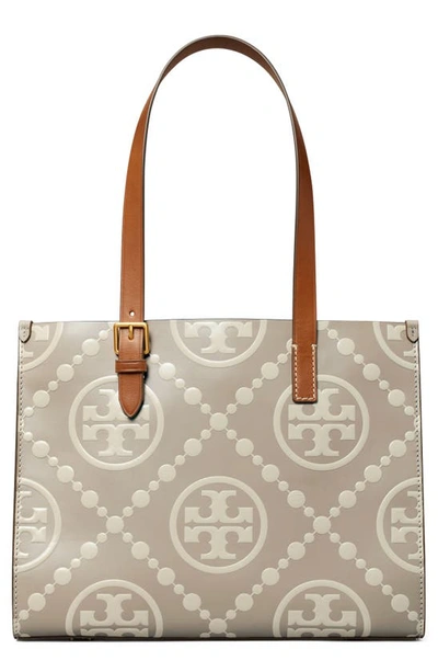 Tory Burch T Monogram Embossed Tote Bag In Longan/new Cream/brass