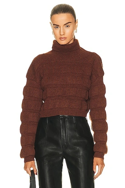 Saint Laurent Cropped Turtleneck Sweater In Brown